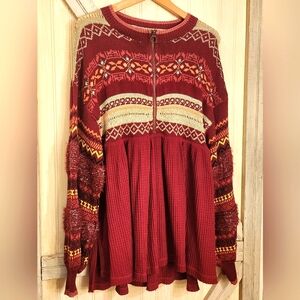 SOLD Free People SweaterCabin Fever Pomegranate Boho Thermal Large BNWOT